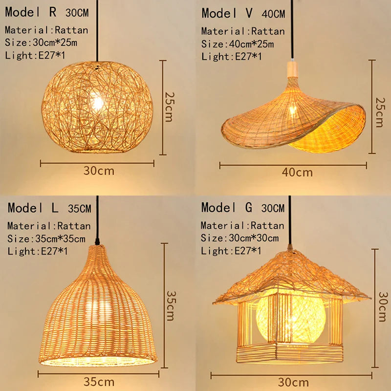 Bamboo Hand Knitted Wood Rattan Creative Hanging Lamp Light Fixture