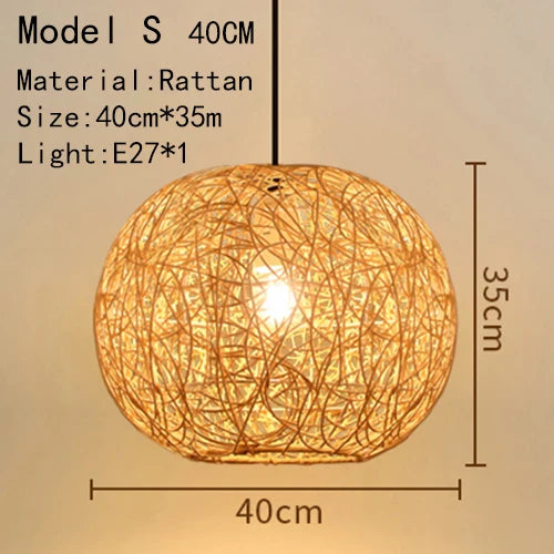 Bamboo Hand Knitted Wood Rattan Creative Hanging Lamp Light Fixture