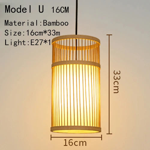 Bamboo Hand Knitted Wood Rattan Creative Hanging Lamp Light Fixture