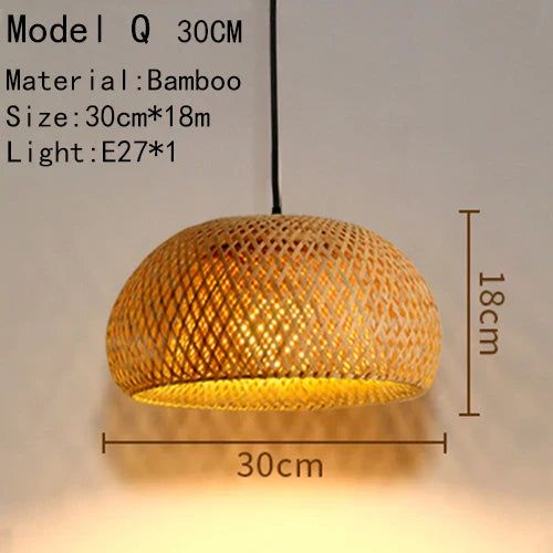Bamboo Hand Knitted Wood Rattan Creative Hanging Lamp Light Fixture