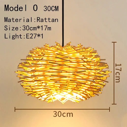 Bamboo Hand Knitted Wood Rattan Creative Hanging Lamp Light Fixture