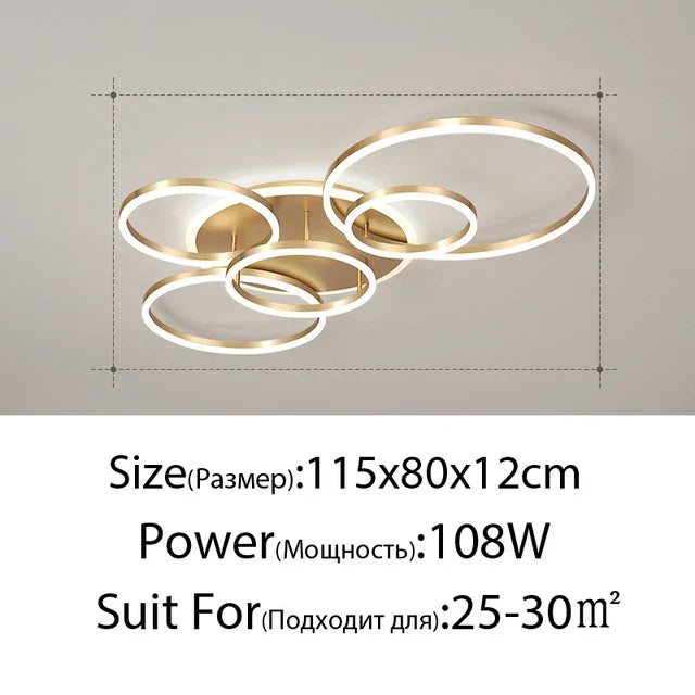 DecorBites™ LED Rings Ceiling Chandelier: Dimmable Living Room Lighting, Modern Parlor Foyer Decor