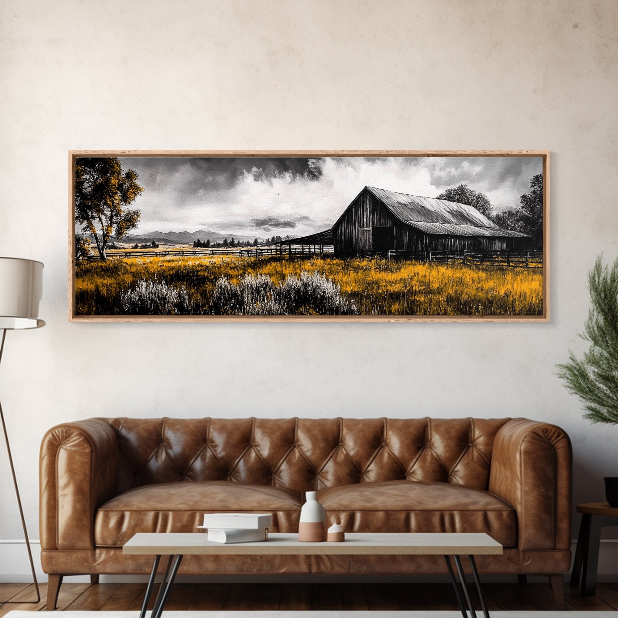 Western Ranch Barn Landscape – Rustic Farmhouse Canvas Art