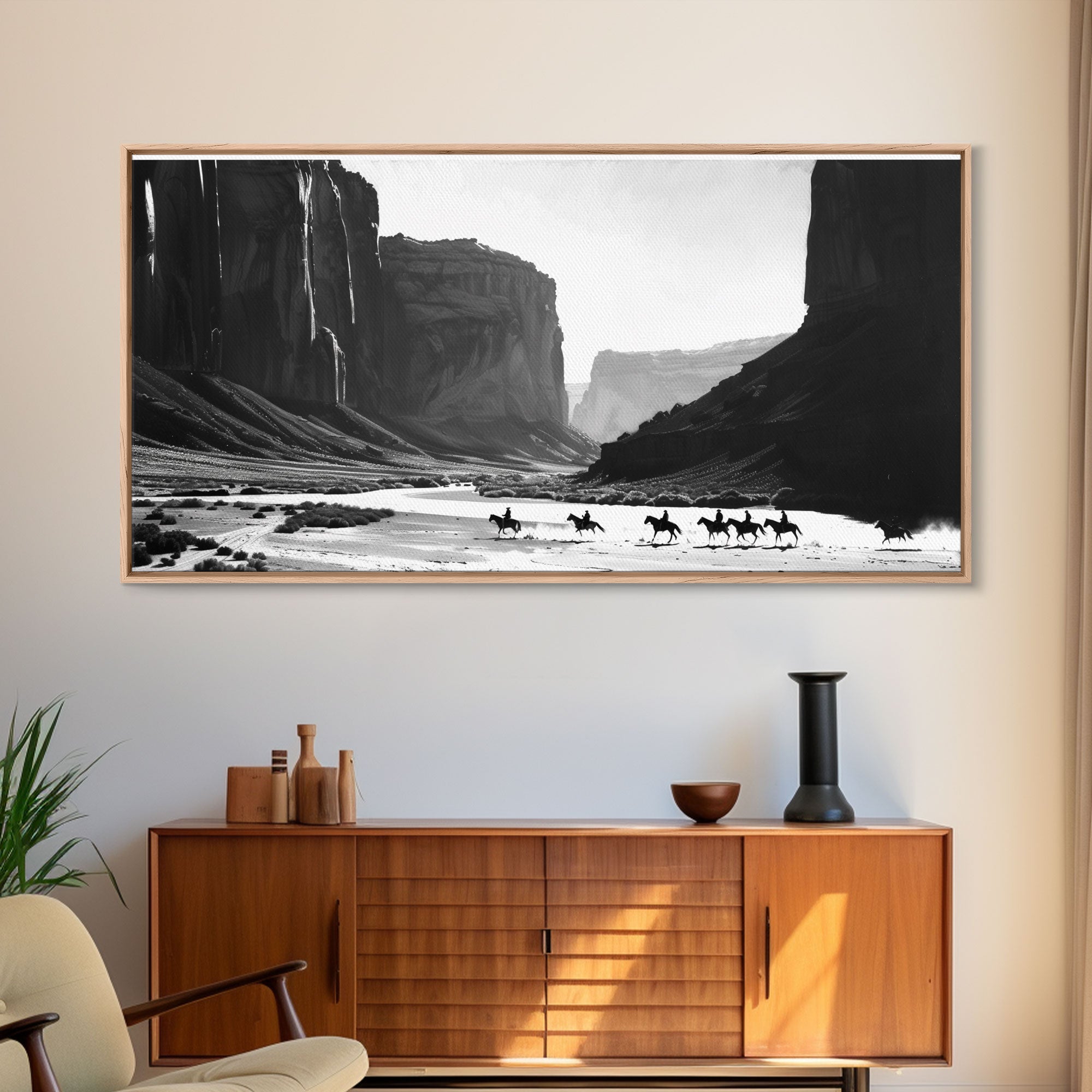 Cowboys Riding Canyon – Western Framed Canvas Wall Art