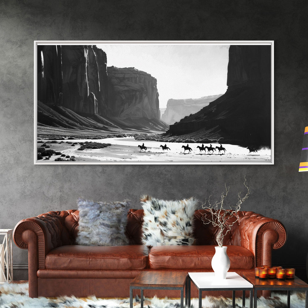 Cowboys Riding Canyon – Western Framed Canvas Wall Art