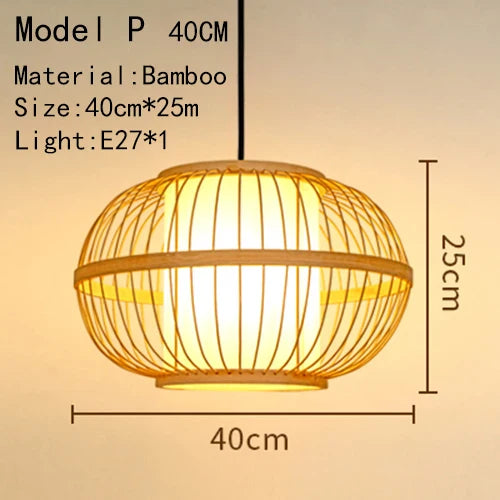 Bamboo Hand Knitted Wood Rattan Creative Hanging Lamp Light Fixture