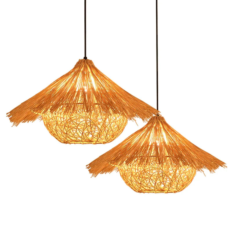 Bamboo Hand Knitted Wood Rattan Creative Hanging Lamp Light Fixture