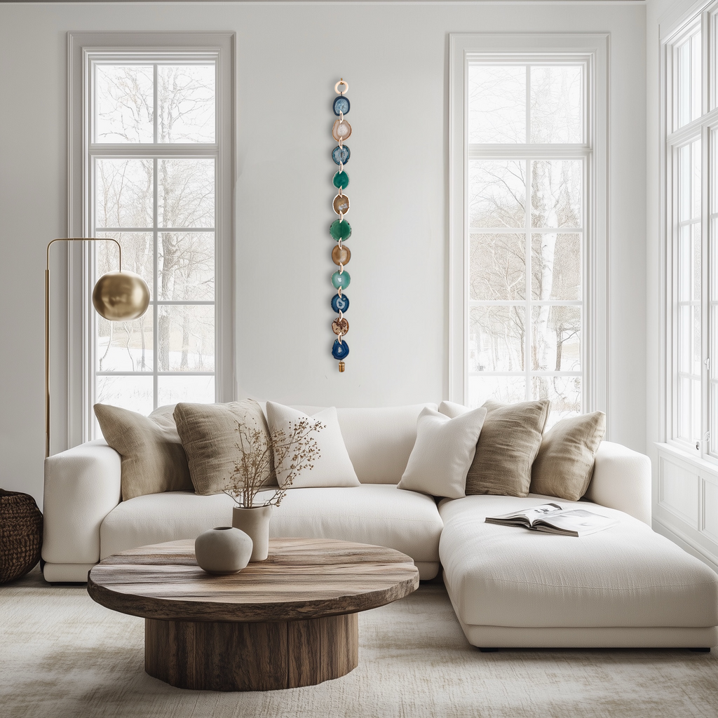 48" Coastal Calm Agate Wall Hanging – 11 Slice Handcrafted Natural Garland Wall Art