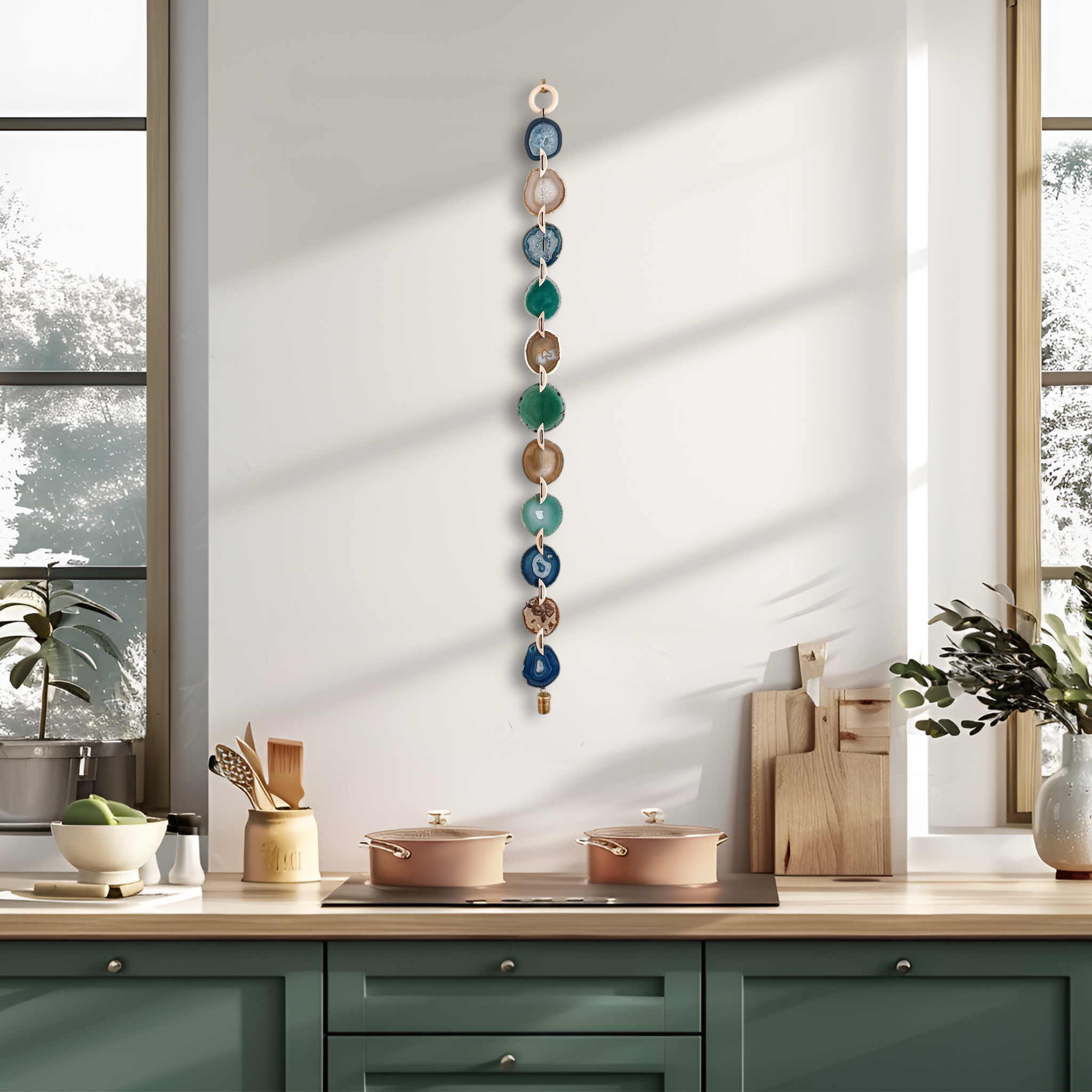 48" Coastal Calm Agate Wall Hanging – 11 Slice Handcrafted Natural Garland Wall Art