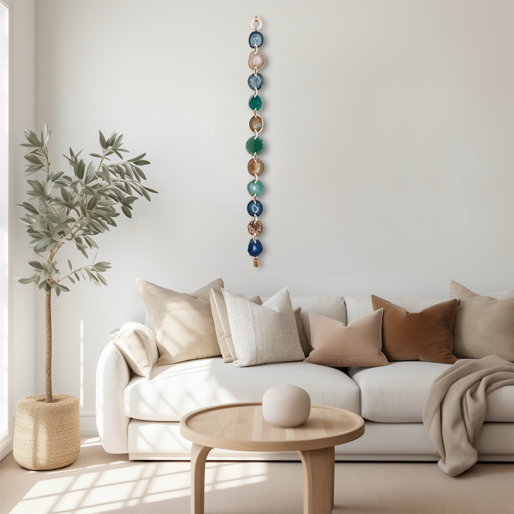 48" Coastal Calm Agate Wall Hanging – 11 Slice Handcrafted Natural Garland Wall Art