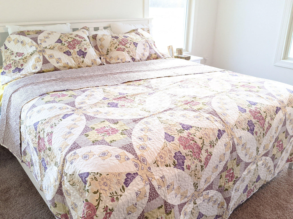 Wisteria Cottage Roses Quilted Bedspread Set – Lightweight (HS-1003)