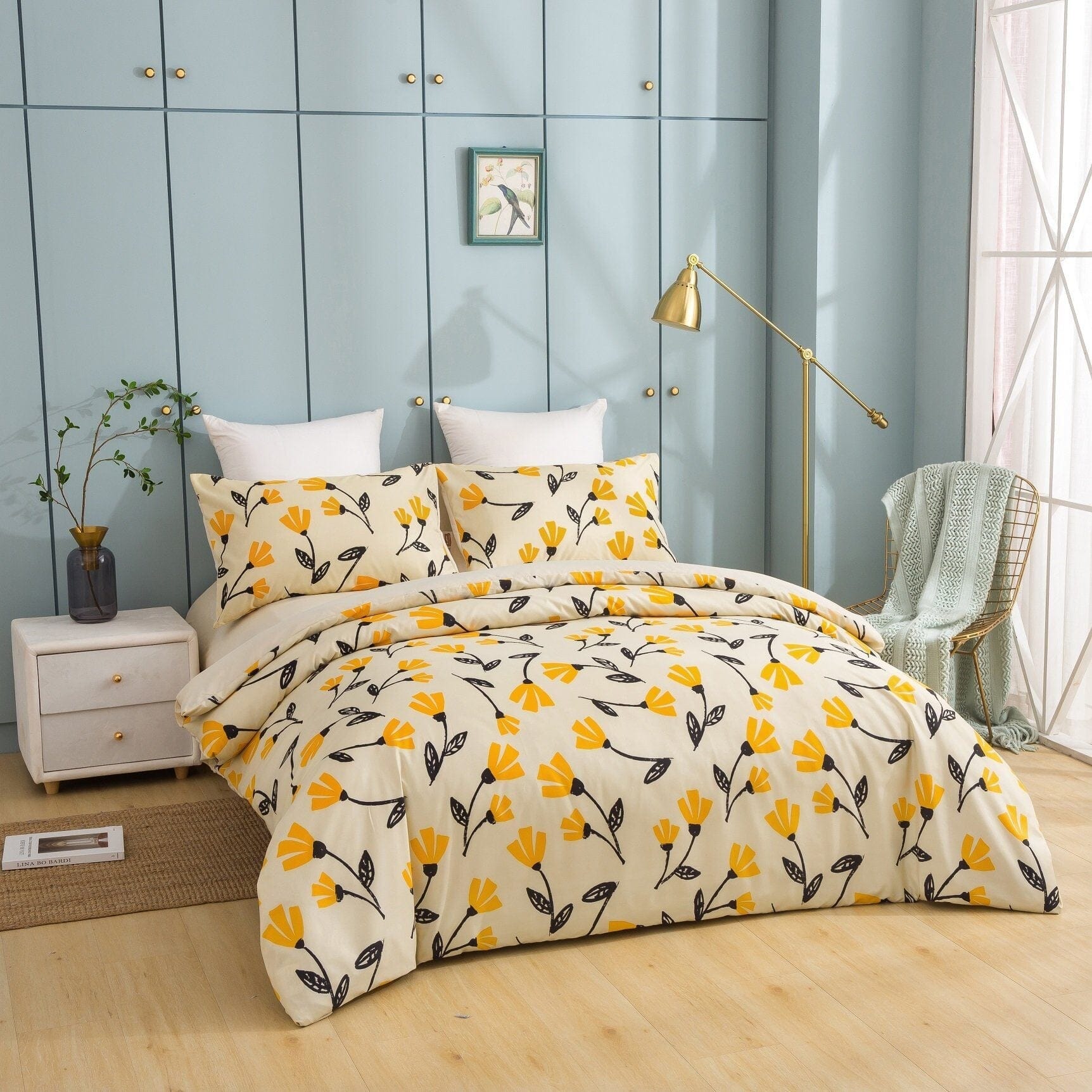 Yellow Fleur Botanical Bedding Set – Duvet, Sheets & Pillowcases (18112)