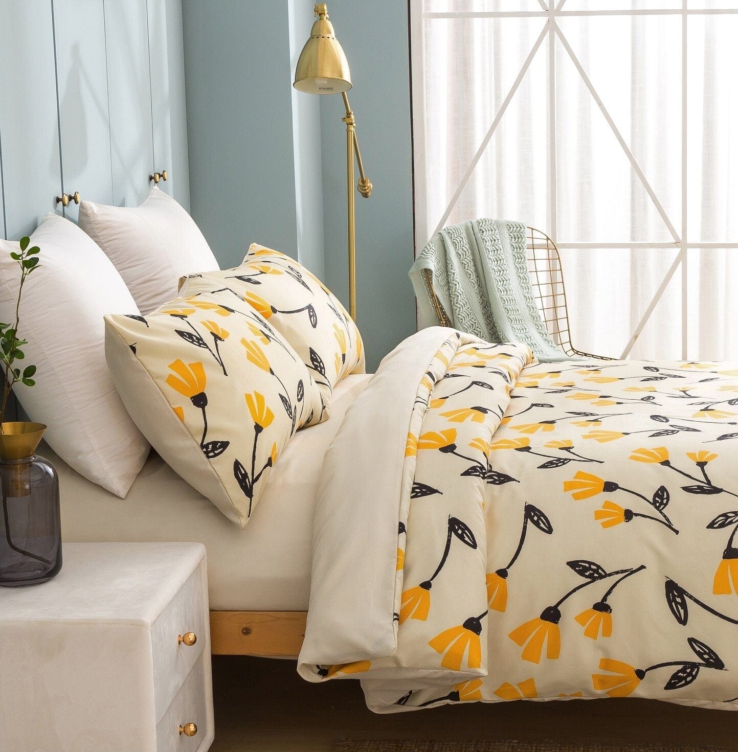 Yellow Fleur Botanical Bedding Set – Duvet, Sheets & Pillowcases (18112)