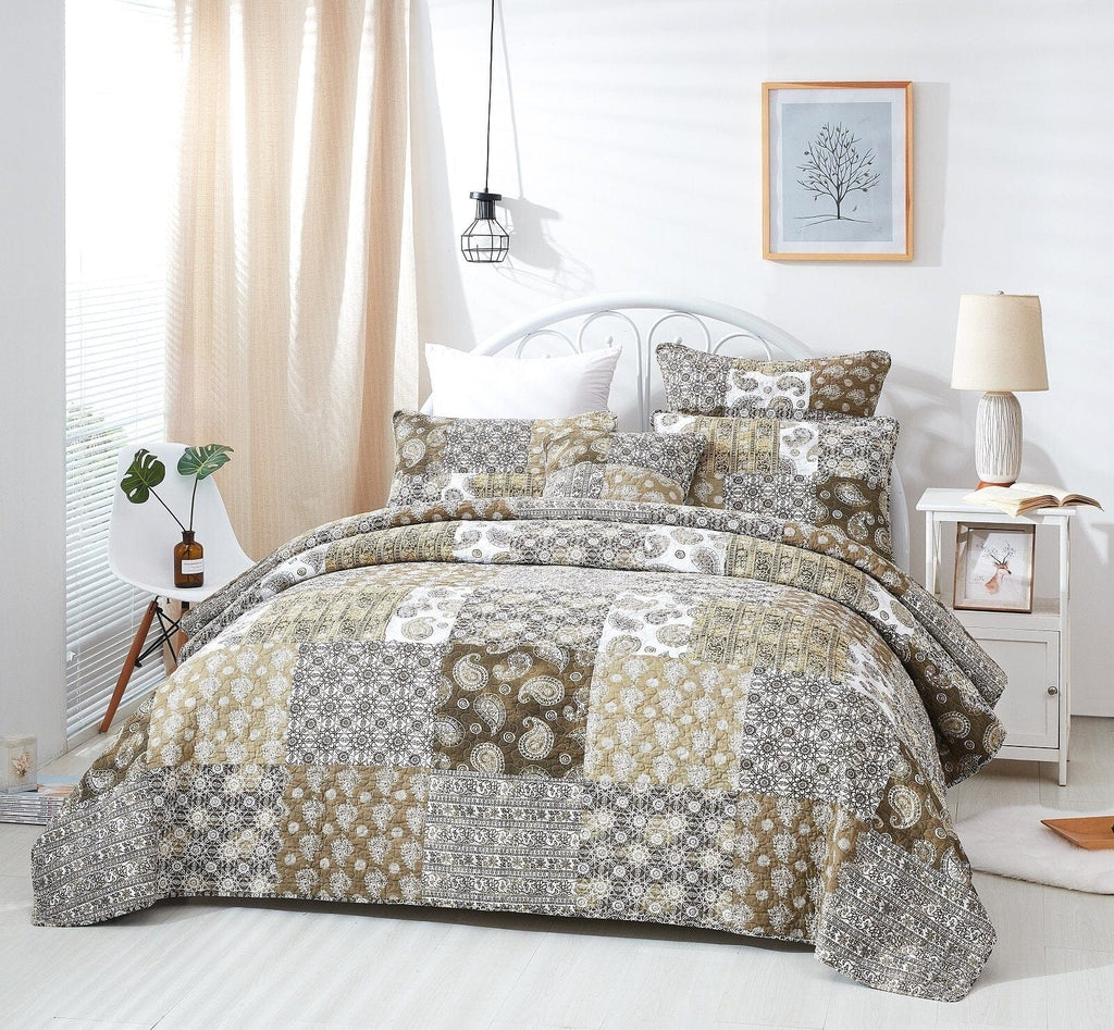 Bohemian Paisley Bed in a Bag Set – Olive Brown Floral (JHW885)