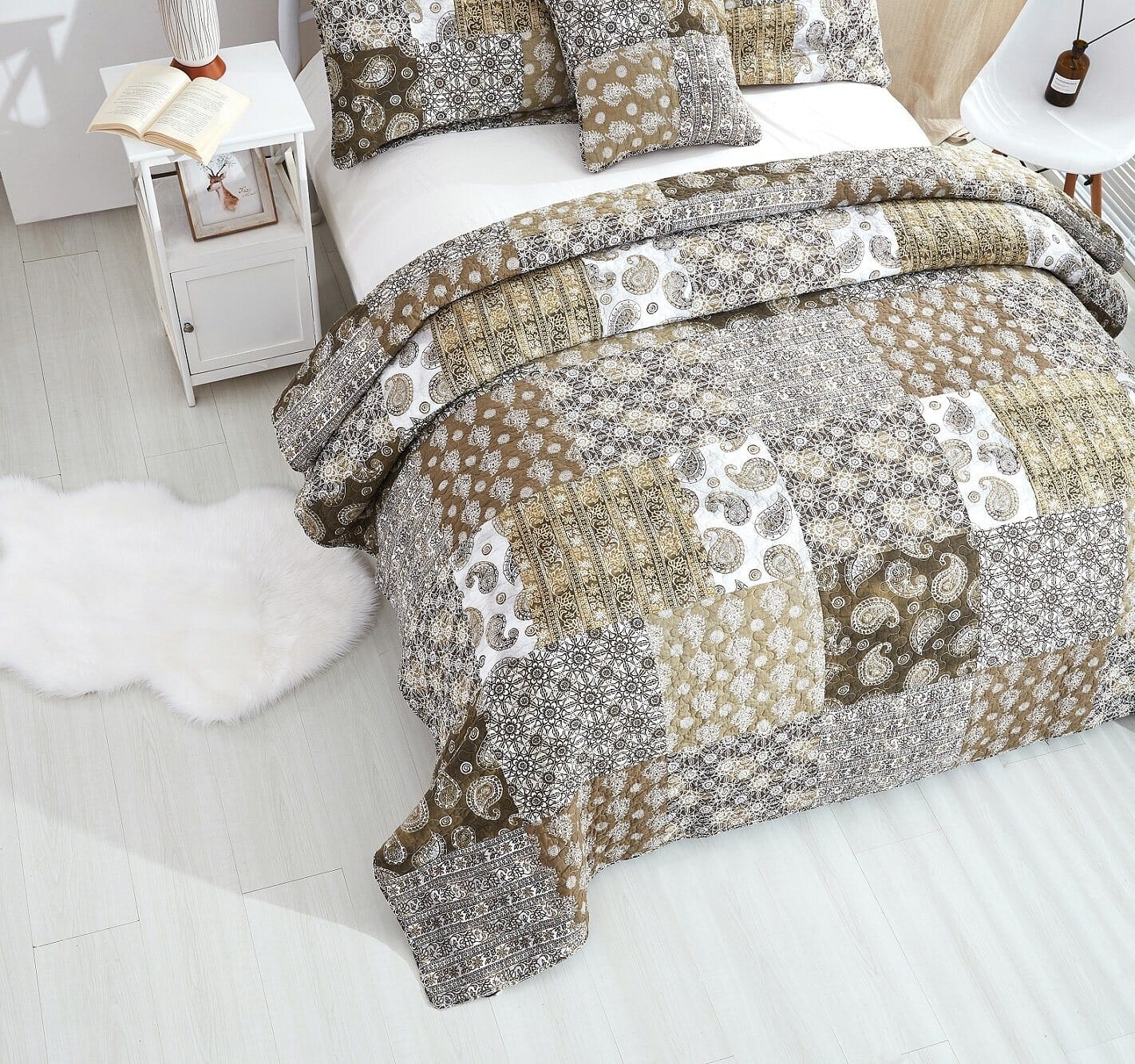 Bohemian Paisley Bed in a Bag Set – Olive Brown Floral (JHW885)