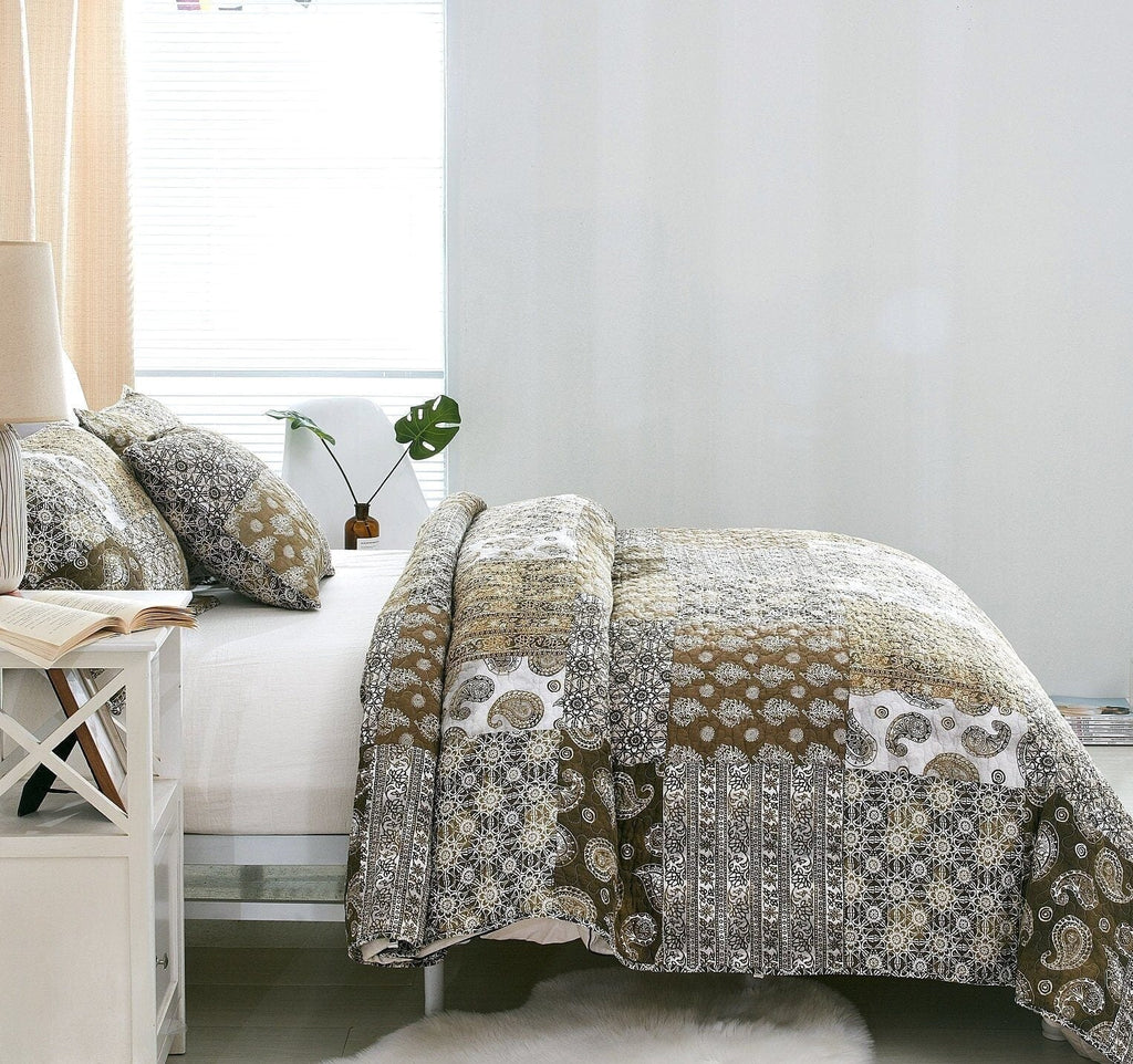 Bohemian Paisley Bed in a Bag Set – Olive Brown Floral (JHW885)