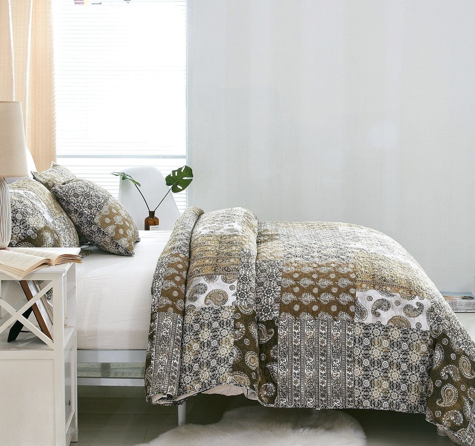 Bohemian Paisley Bed in a Bag Set – Olive Brown Floral (JHW885)