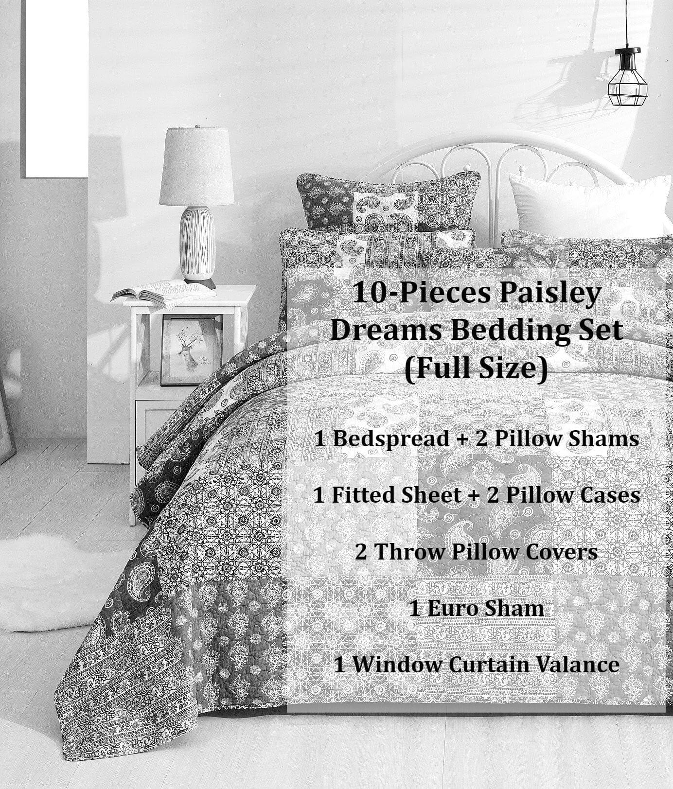 Bohemian Paisley Bed in a Bag Set – Olive Brown Floral (JHW885)