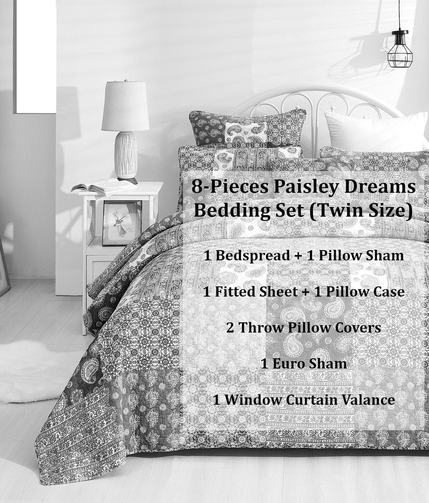 Bohemian Paisley Bed in a Bag Set – Olive Brown Floral (JHW885)