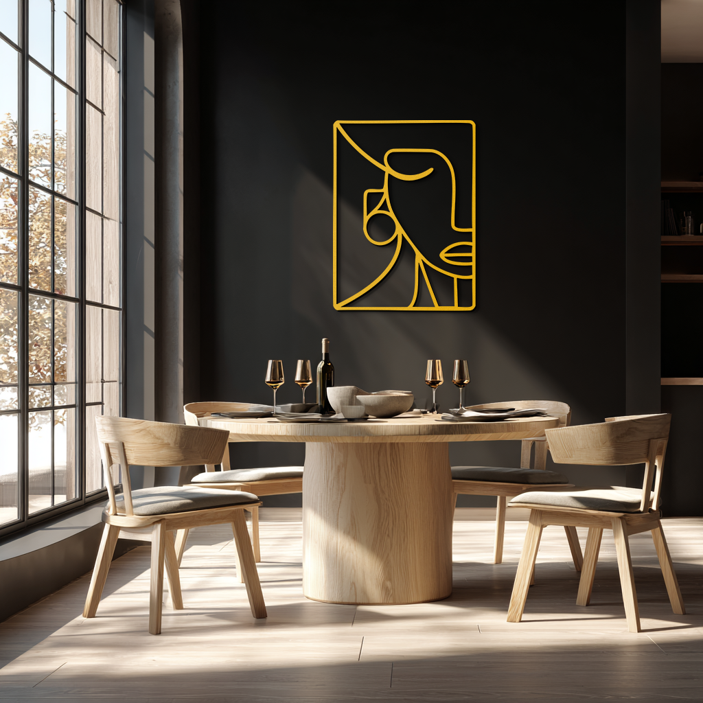 Abstract Face Metal Wall Art – Modern Minimalist Steel Decor