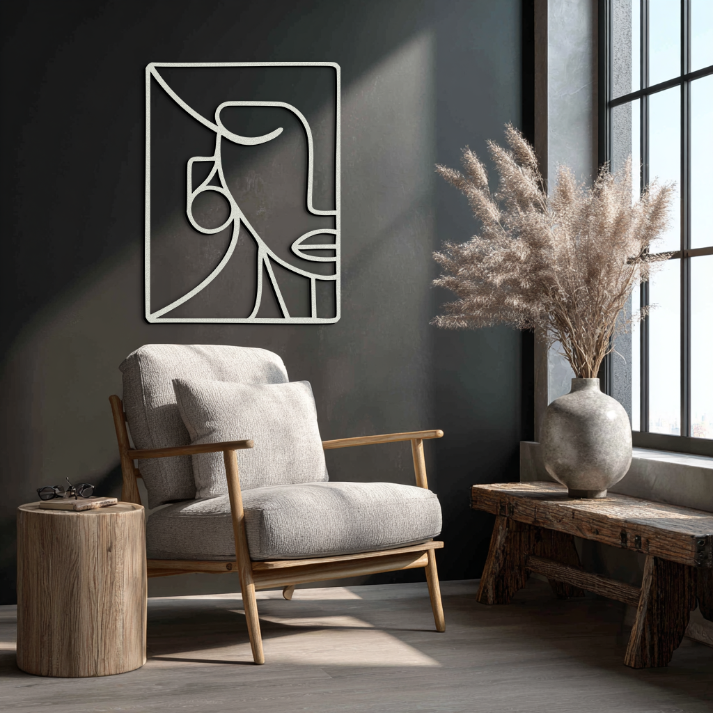 Abstract Face Metal Wall Art – Modern Minimalist Steel Decor