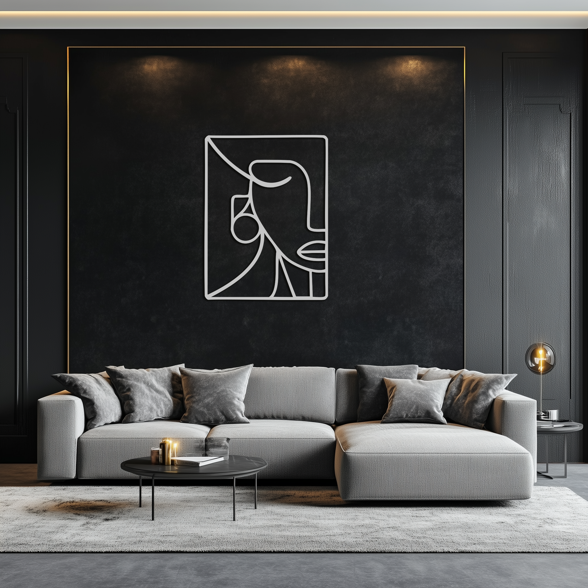 Abstract Face Metal Wall Art – Modern Minimalist Steel Decor