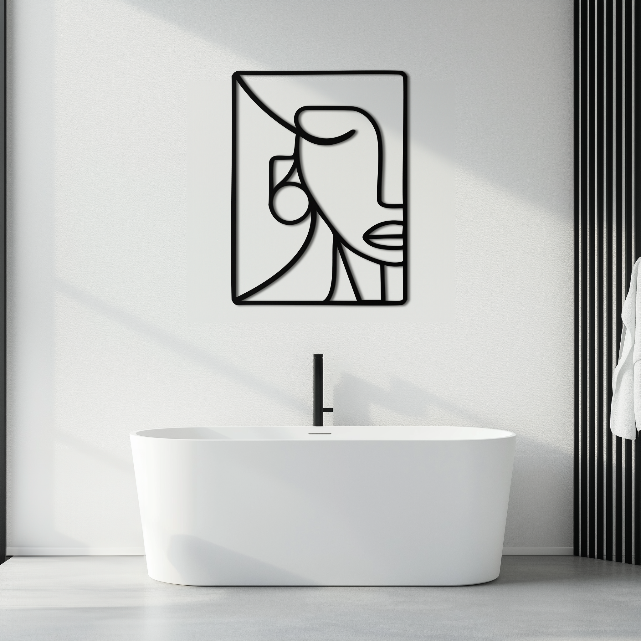 Abstract Face Metal Wall Art – Modern Minimalist Steel Decor