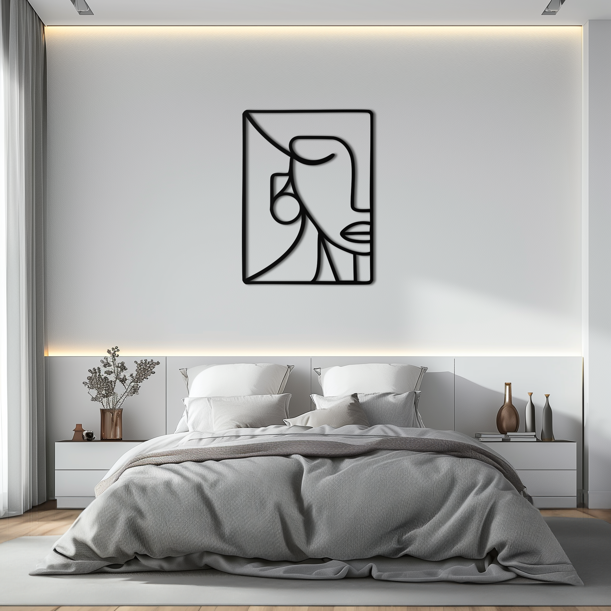 Abstract Face Metal Wall Art – Modern Minimalist Steel Decor