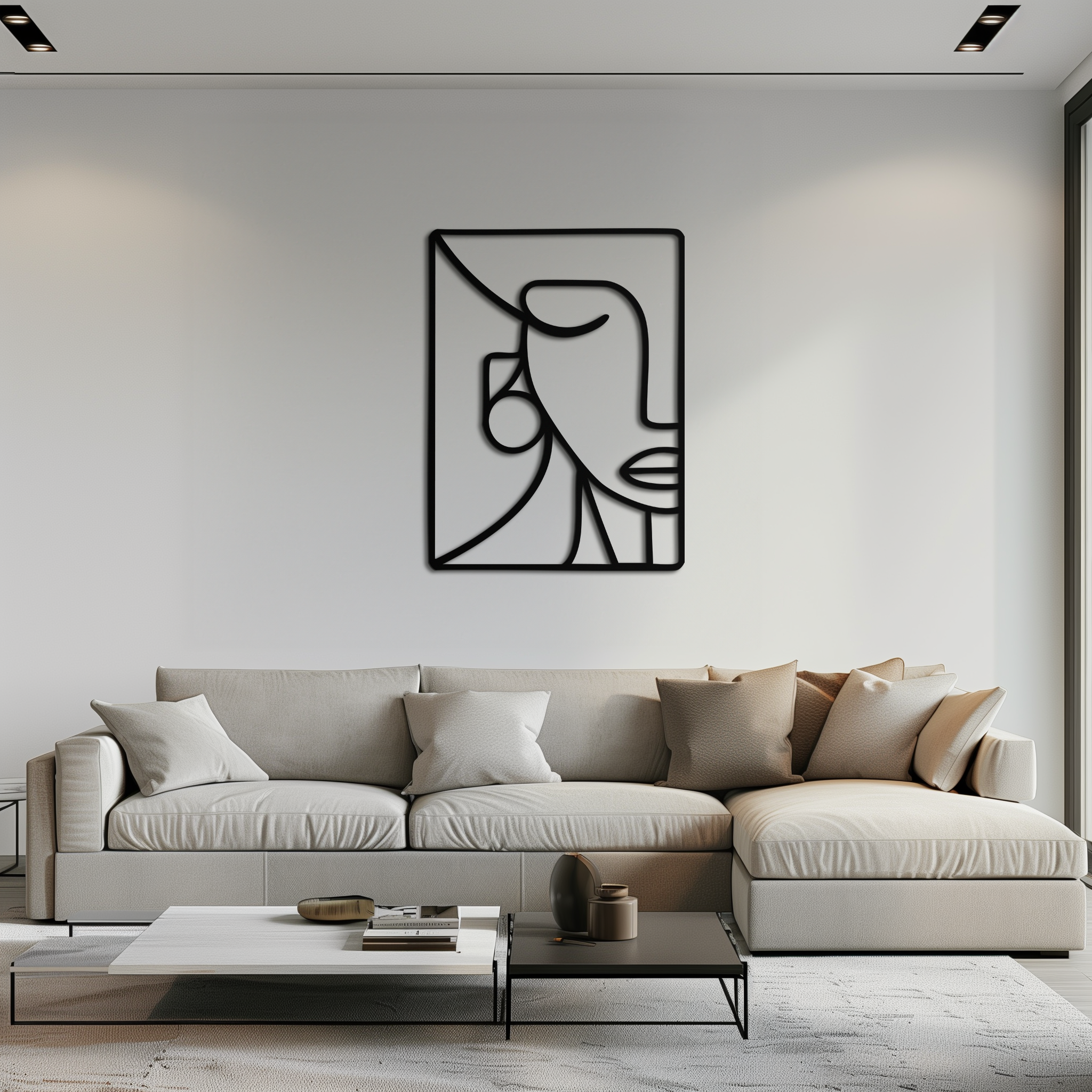 Abstract Face Metal Wall Art – Modern Minimalist Steel Decor