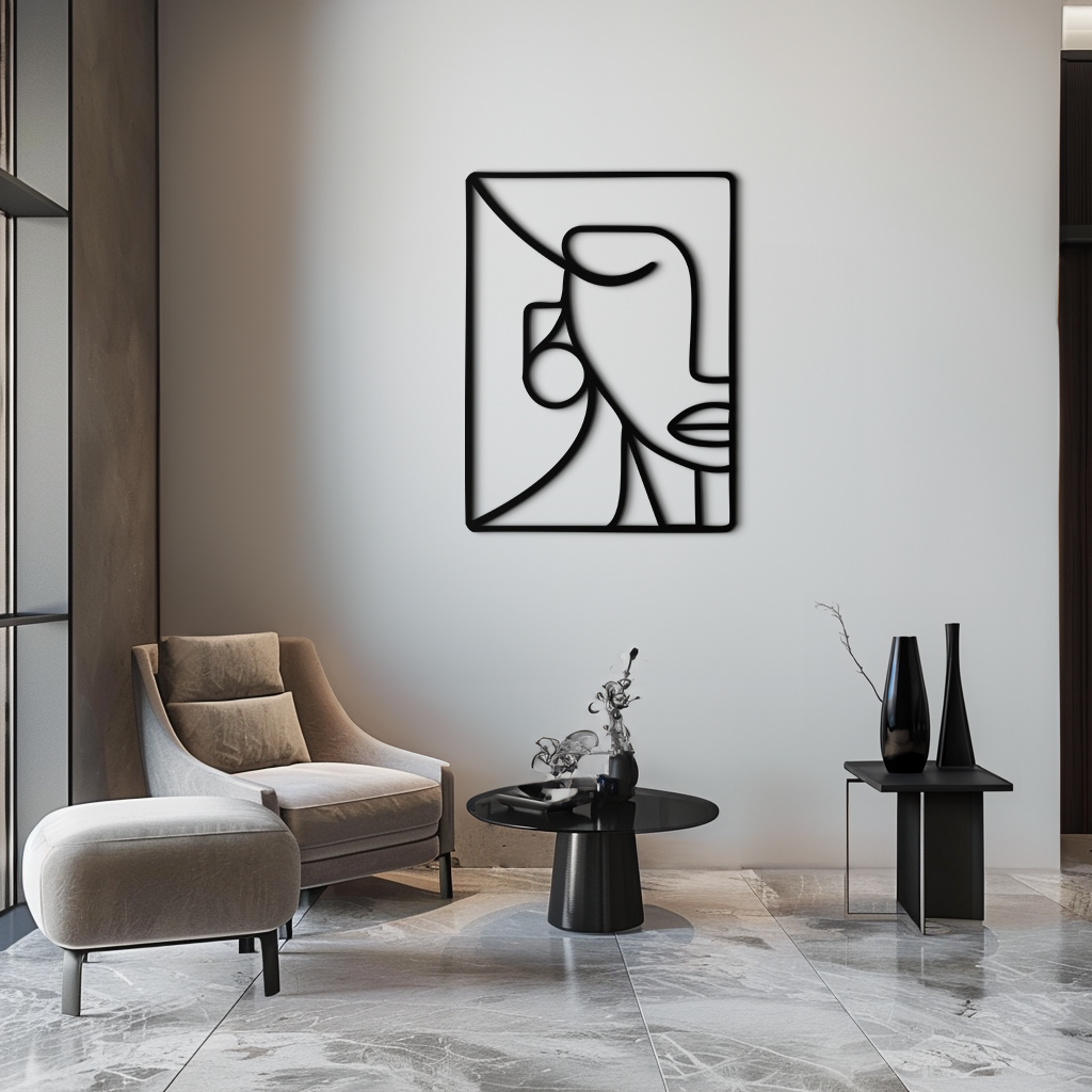 Abstract Face Metal Wall Art – Modern Minimalist Steel Decor