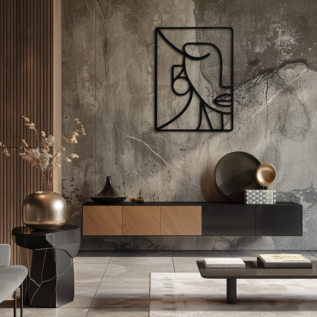 Abstract Face Metal Wall Art – Modern Minimalist Steel Decor