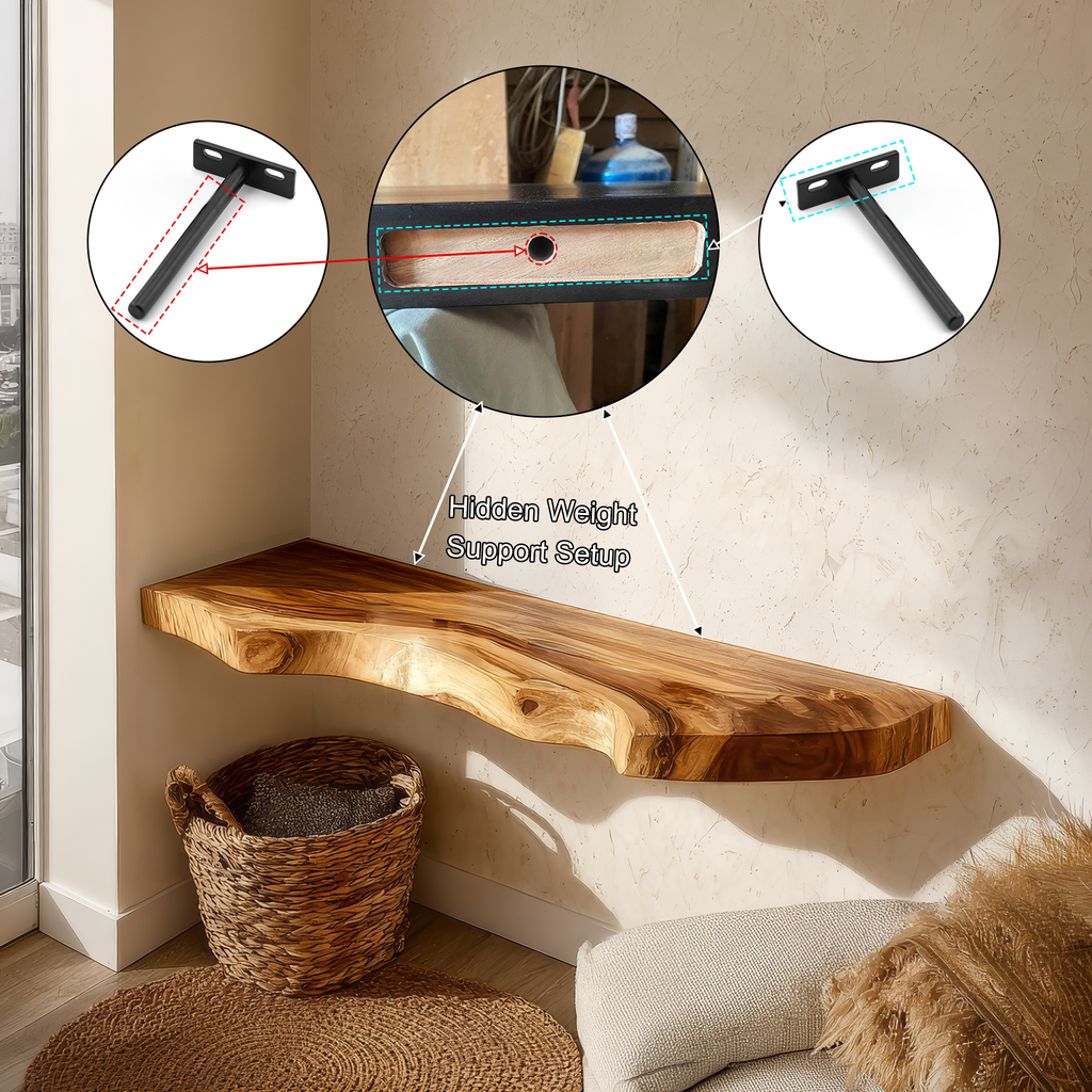 Kavion Live Edge Solid Wood Floating Shelf SPA486225