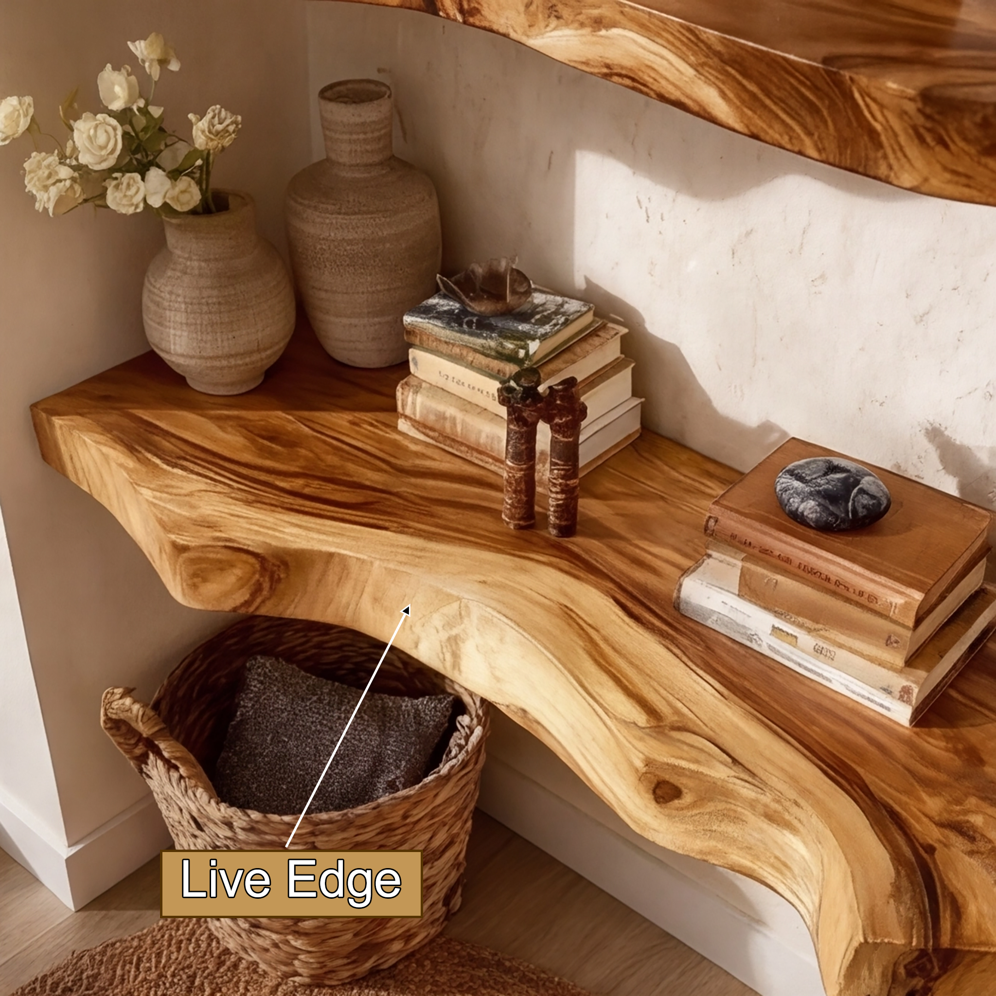 Kavion Live Edge Solid Wood Floating Shelf SPA486225