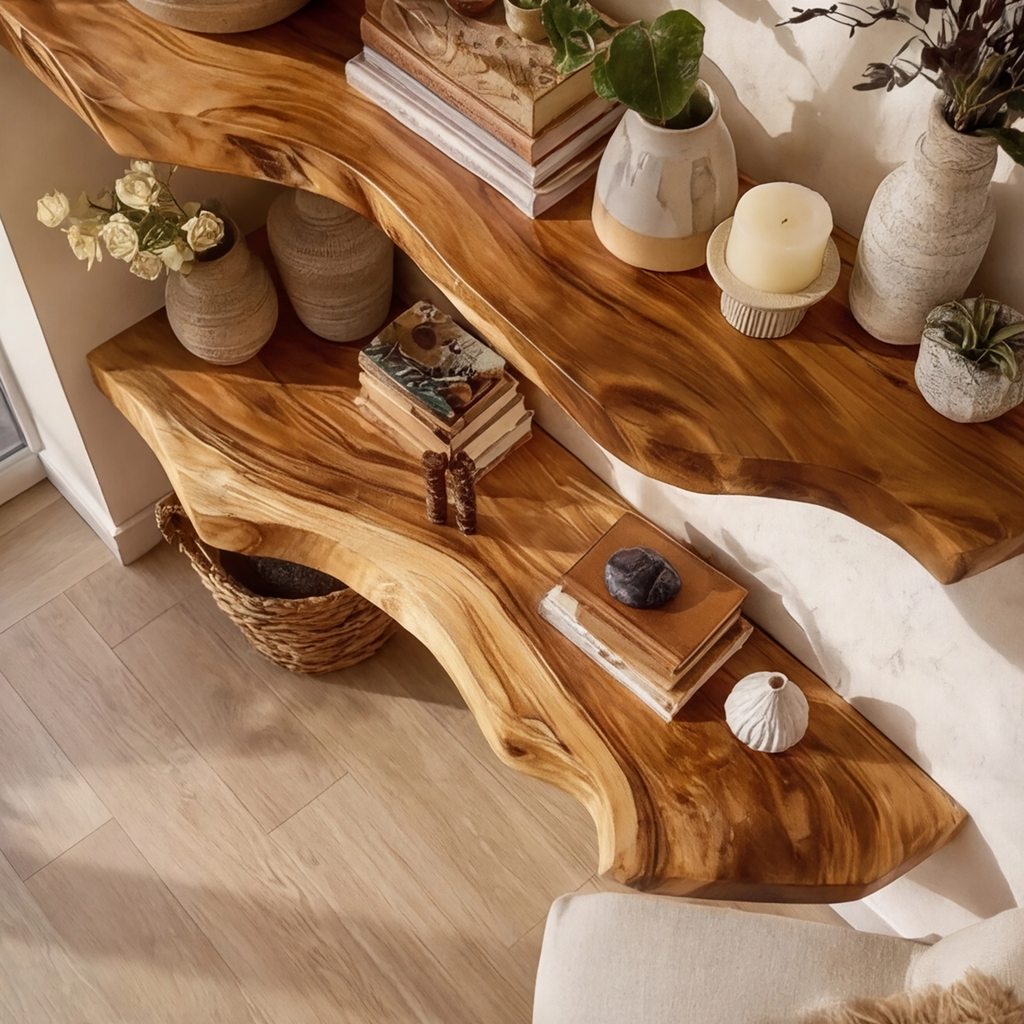 Kavion Live Edge Solid Wood Floating Shelf SPA486225