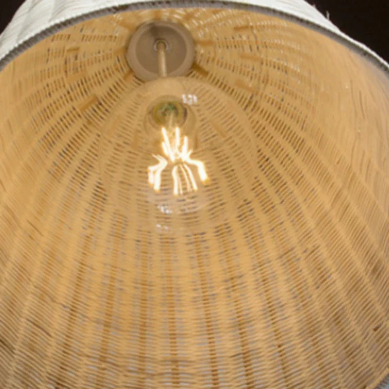 Chinese Creative Hand-Woven Rattan Art LED Pendant Lamp - Retro Decorative Lighting for Restaurants, Hotels, Study Rooms, Hallways, and Rural Decor