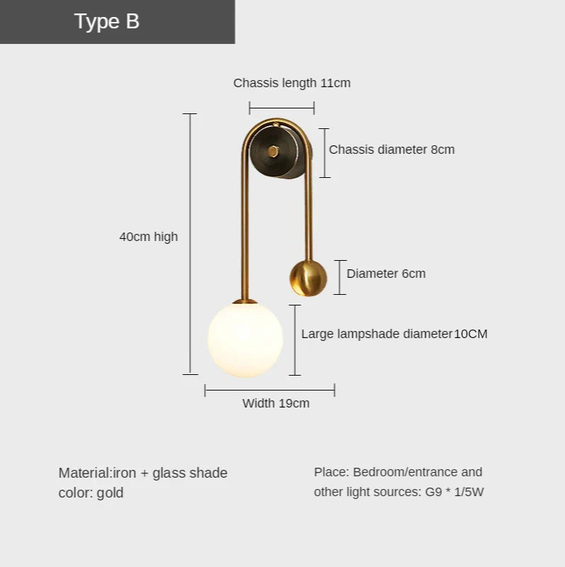 Elegant Modern Wall Lamp – Glass Ball LED Gold Sconce
