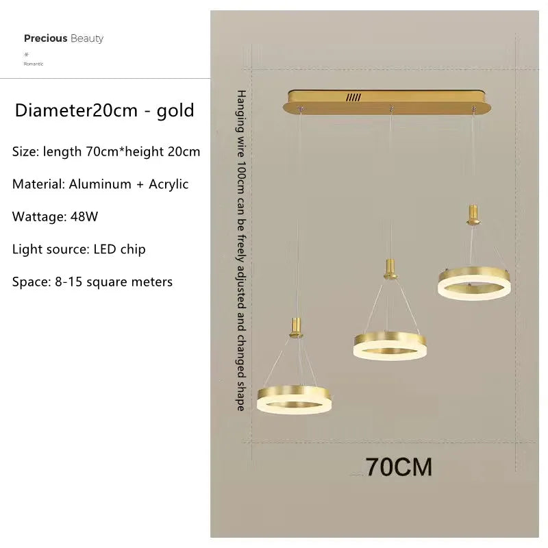 DecorBites™ LED Rings Ceiling Chandelier: Dimmable Living Room Lighting, Modern Parlor Foyer Decor