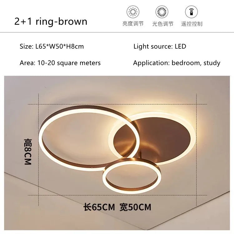 DecorBites™ LED Rings Ceiling Chandelier: Dimmable Living Room Lighting, Modern Parlor Foyer Decor