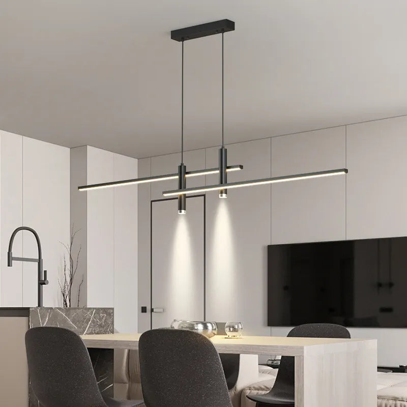 Black & Gold LED Chandelier – Minimalist Kitchen & Dining Lighting