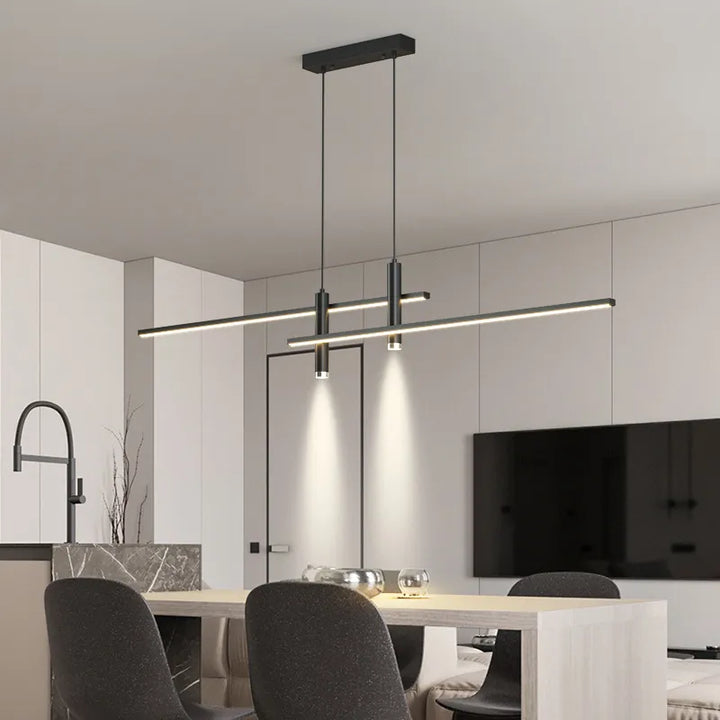 Black & Gold LED Chandelier – Minimalist Kitchen & Dining Lighting