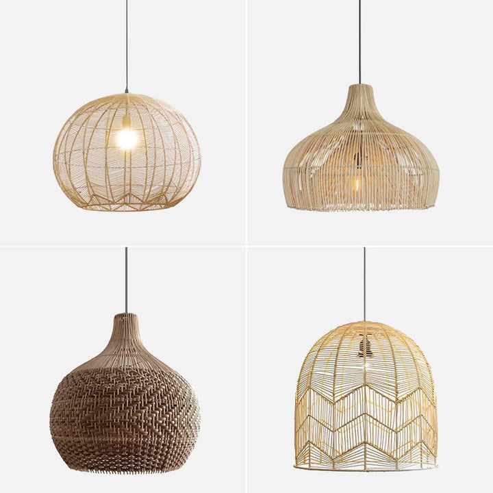 Chinese Creative Hand-Woven Rattan Art LED Pendant Lamp - Retro Decorative Lighting for Restaurants, Hotels, Study Rooms, Hallways, and Rural Decor