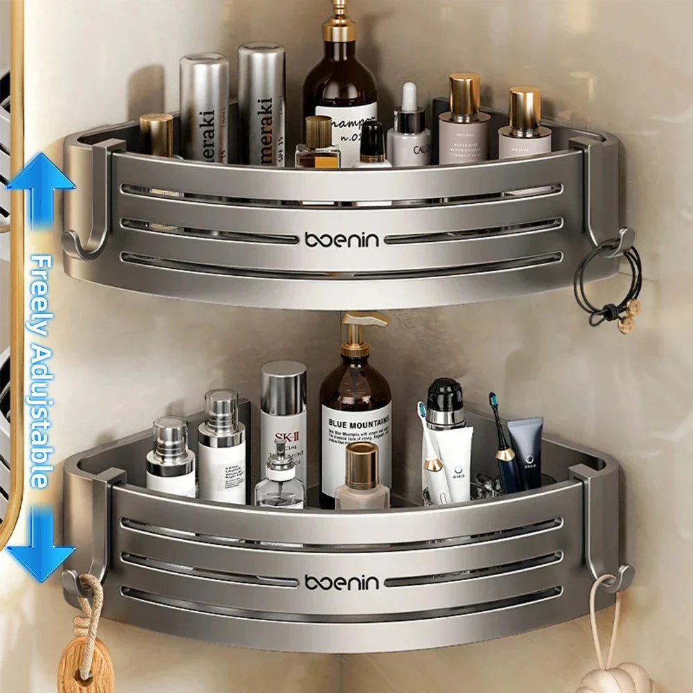 DecorBites™ Corner Shelf with Towel Bar Hook, Aluminum Organizer for Bathroom and Kitchen