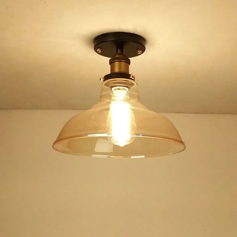 Vintage Industrial Glass and Copper LED Ceiling Light - Stylish Illumination for Aisle, Corridor, Balcony, and Small Bedroom