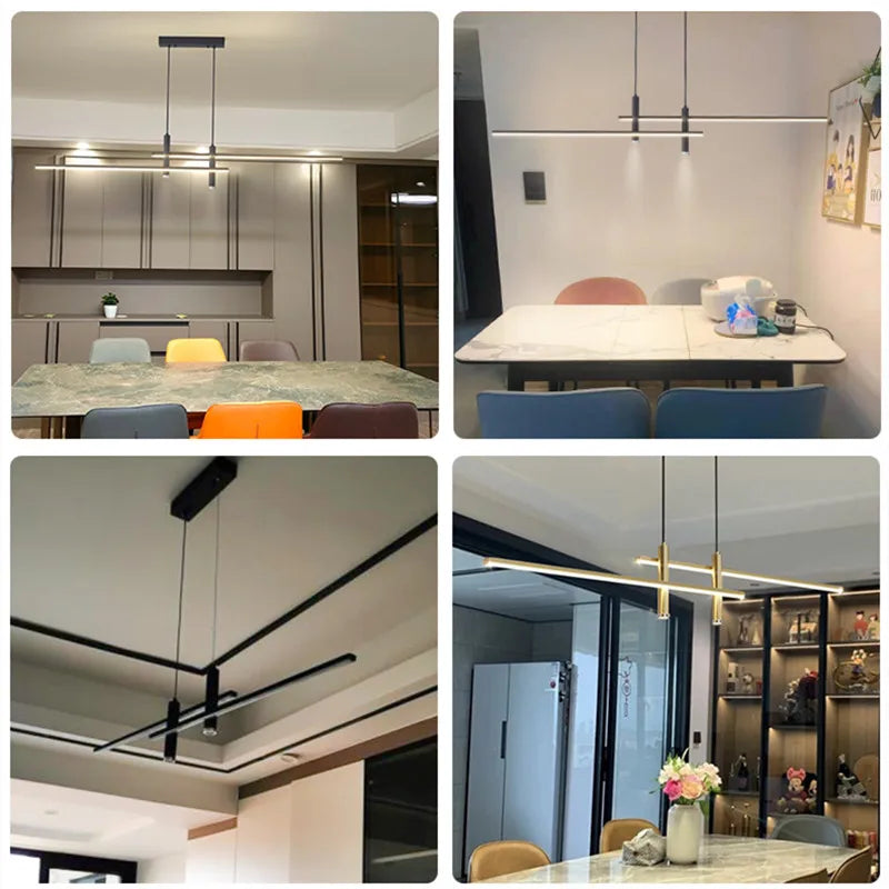 Black & Gold LED Chandelier – Minimalist Kitchen & Dining Lighting