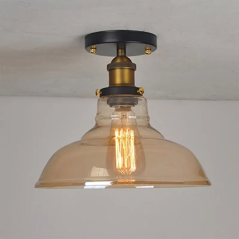 Vintage Industrial Glass and Copper LED Ceiling Light - Stylish Illumination for Aisle, Corridor, Balcony, and Small Bedroom