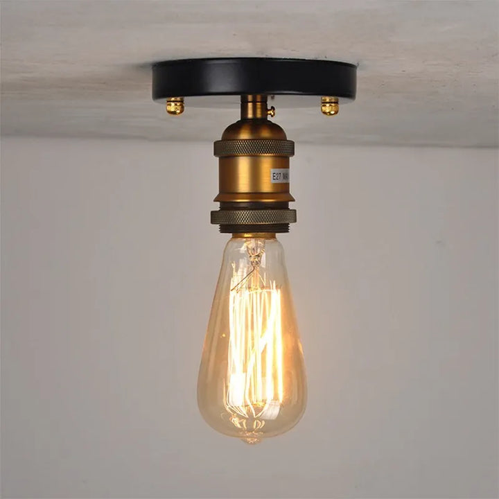 Vintage Industrial Glass and Copper LED Ceiling Light - Stylish Illumination for Aisle, Corridor, Balcony, and Small Bedroom