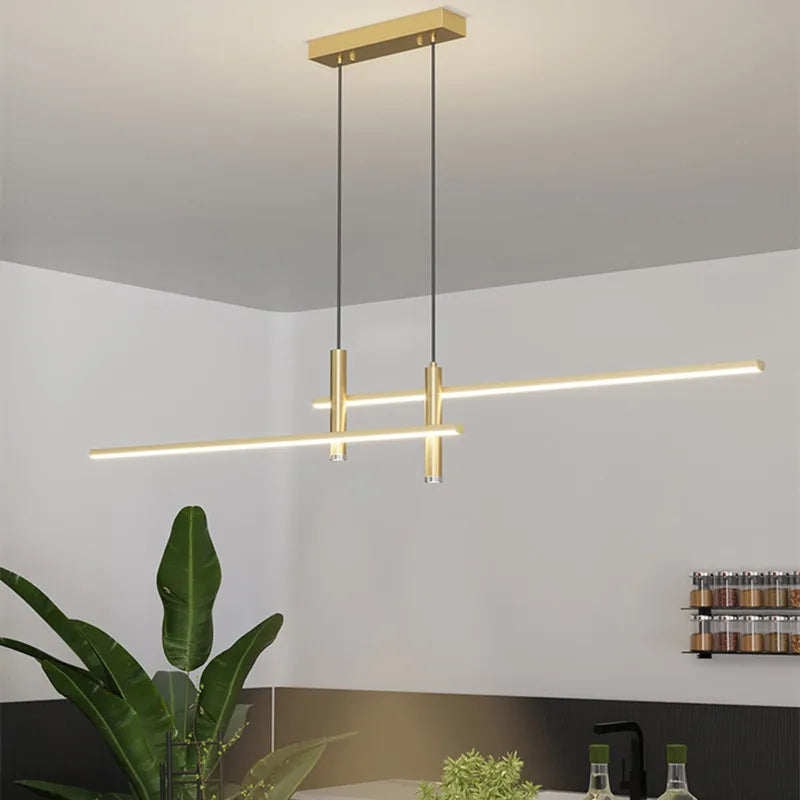 Black & Gold LED Chandelier – Minimalist Kitchen & Dining Lighting