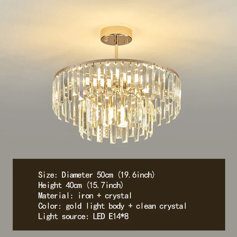 Elegant Modern Crystal Gold Chandelier - Round Smoked Gray Crystal Design - Perfect for Luxury Living Rooms and Bedrooms