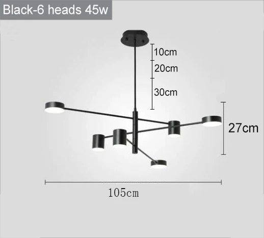 Swivel LED Chandelier – Sleek Black Pendant Light for Home