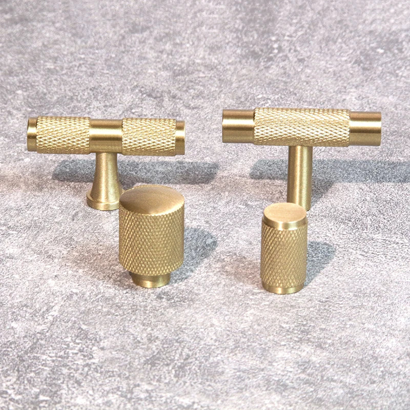 Knurled Brass T-Bar Handles – Modern Cabinet Knobs and Kitchen Cupboard Pulls